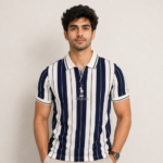 Men's Navy Blue Striped Polo T-Shirt