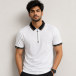 Men's Premium Black Zip Polo T-Shirt - Image 2